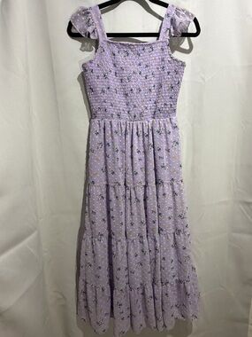 Rare Editions Lilac Floral Smocked Tiered Dress